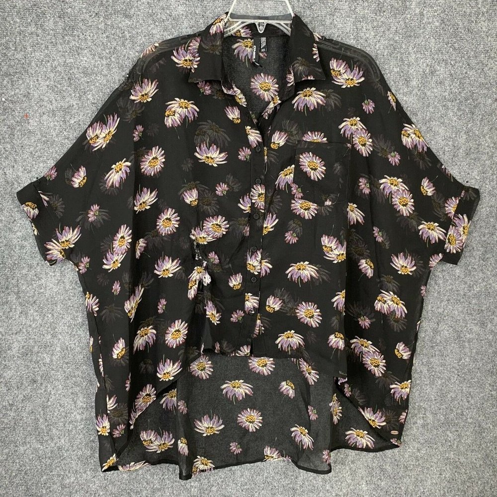O’Neill  Sheer Beach Cover Hi-Low Hem Button Front Floral Oversized Size XS